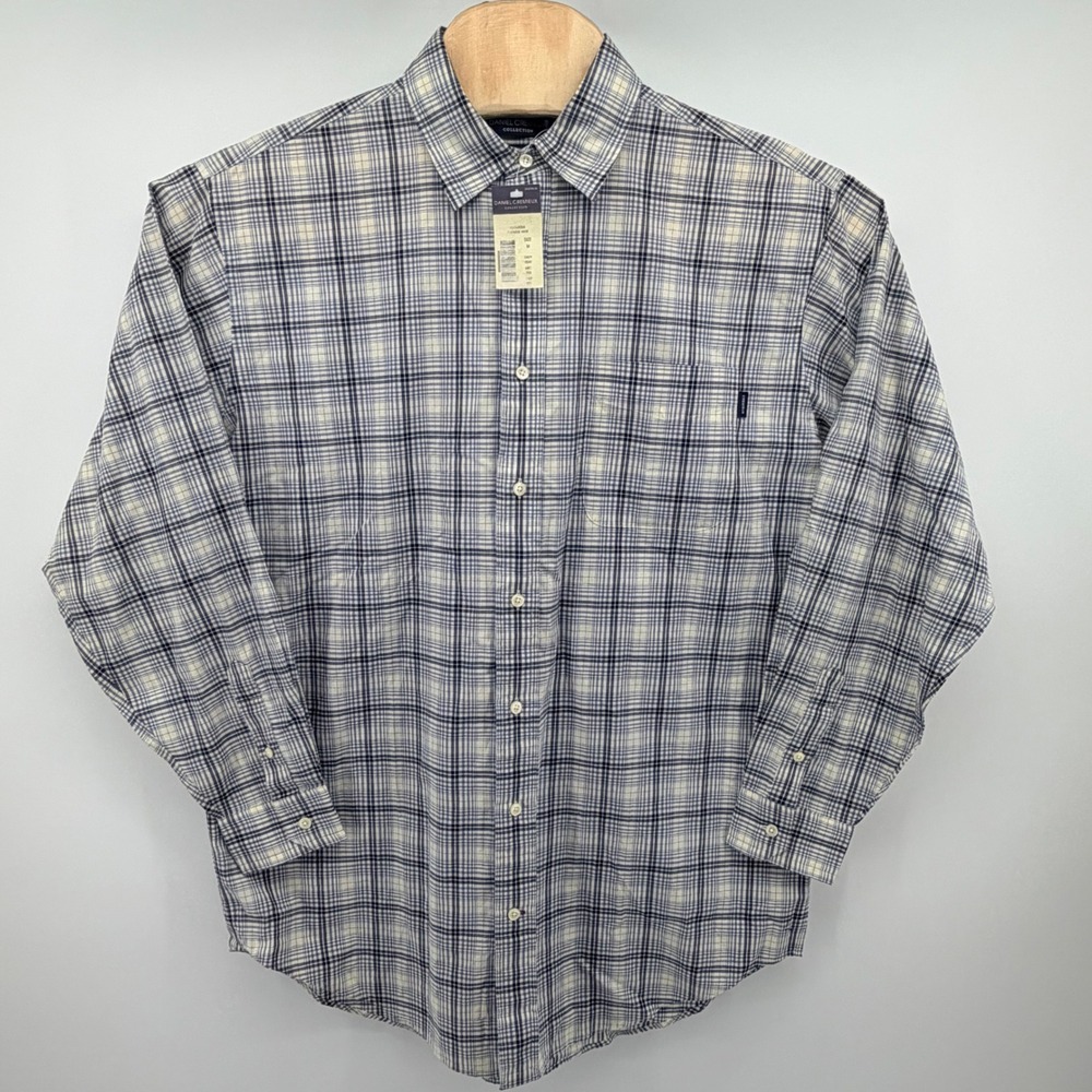 Daniel Cremieux Button Down Men M Antique White Blue Plaid Fine Italian Fabric